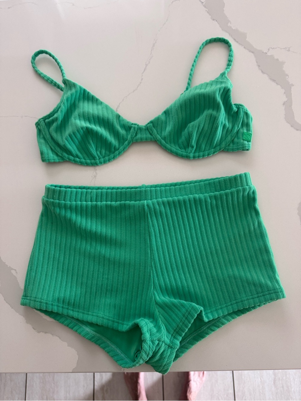 Billabong Green Ribbed Bikini Top & High-Waist Shorts